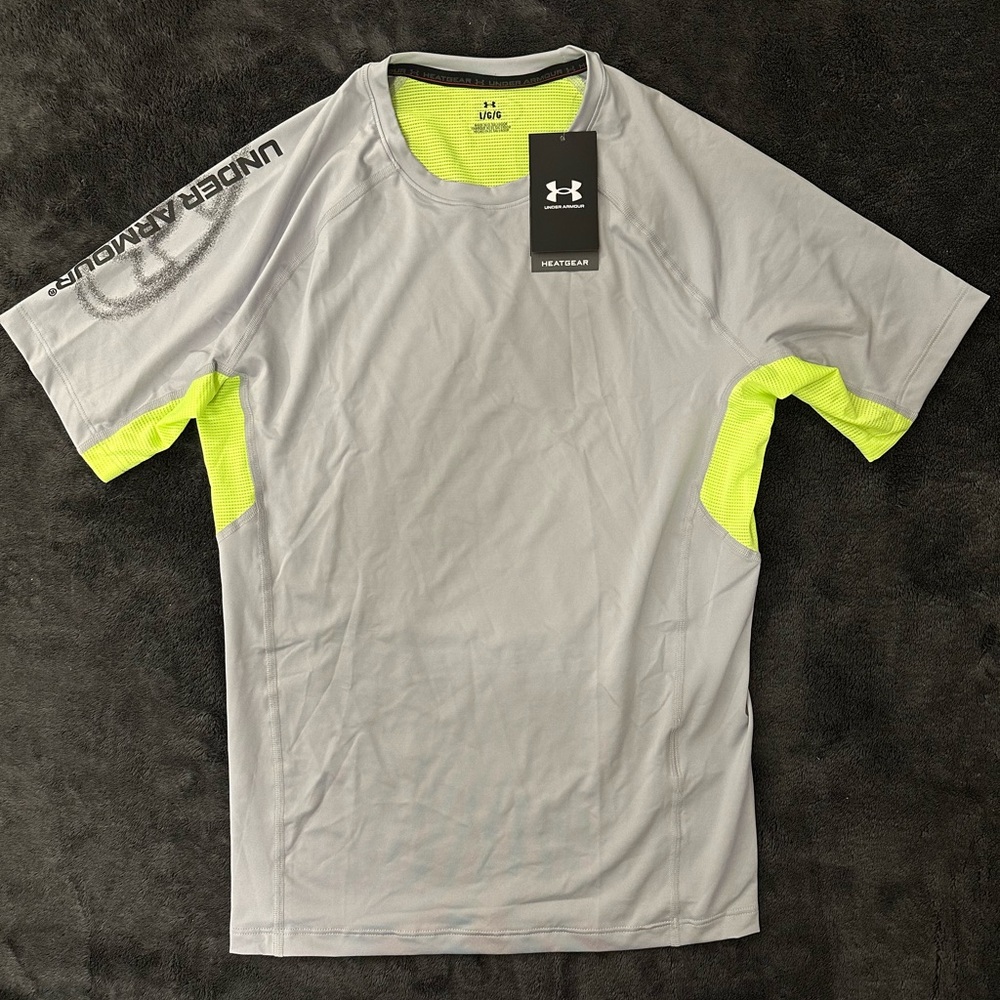 Mens Under Armour MFO HeatGear Vent Compression Shirt Yellow Gray Large 1383331